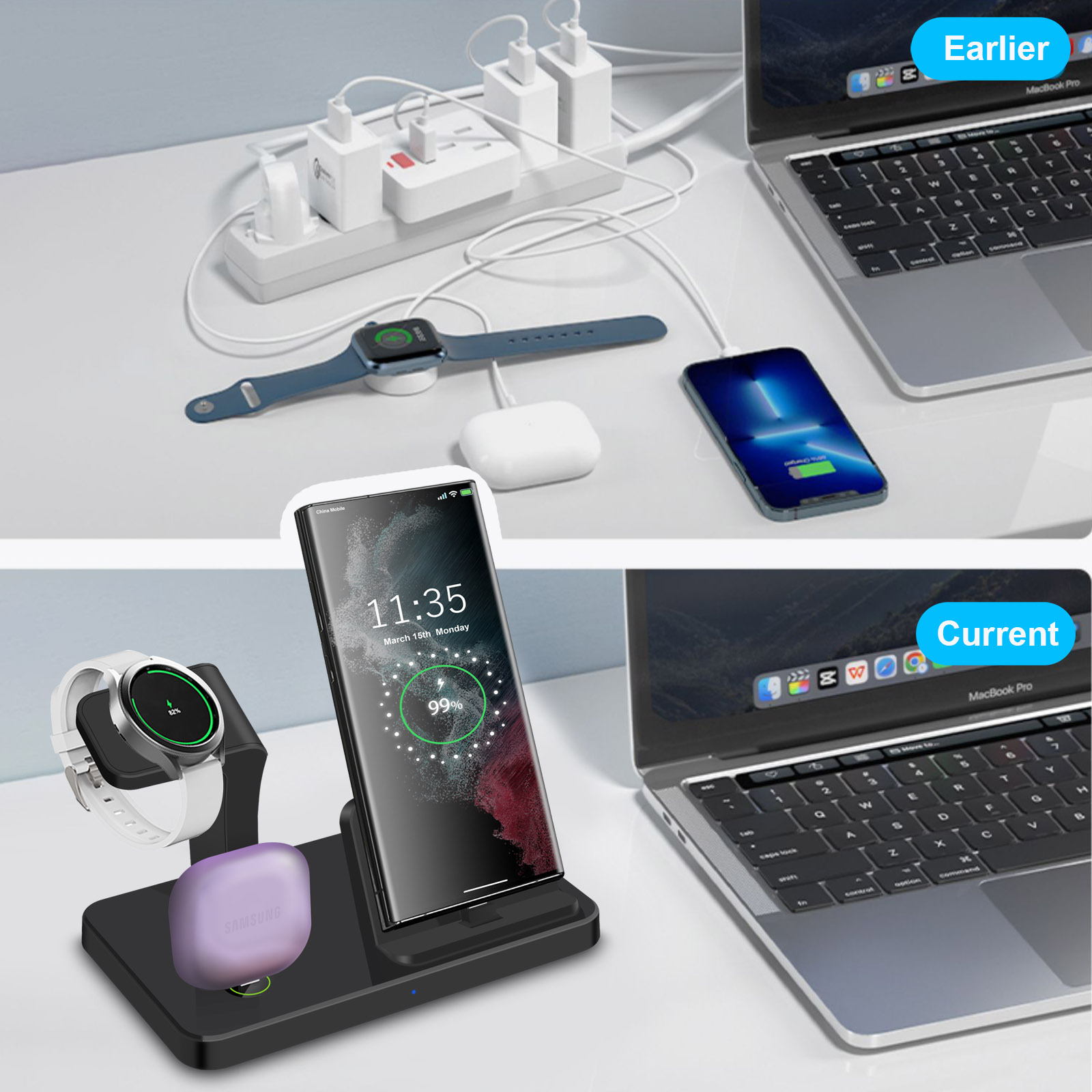Dok Pengisi Daya Nirkabel 3 in - Wireless Charger Watch ulasan dan harga